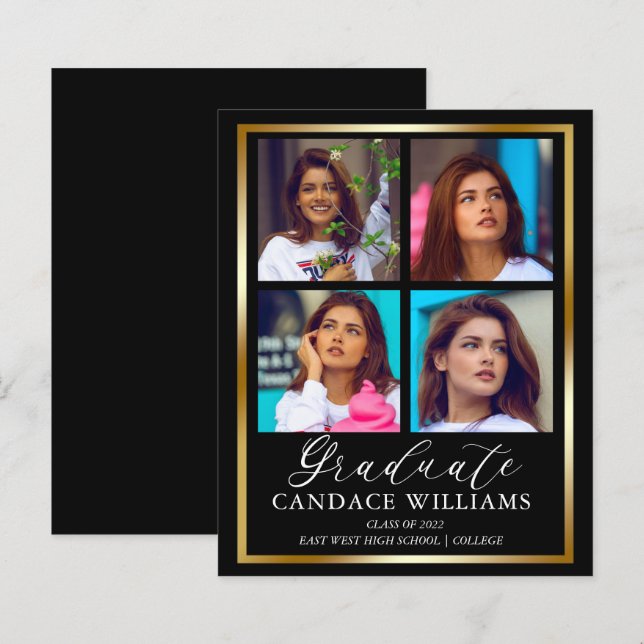 Lámina Invitación de Graduado de Foto Minimalista de Oro  (Anverso / Reverso)