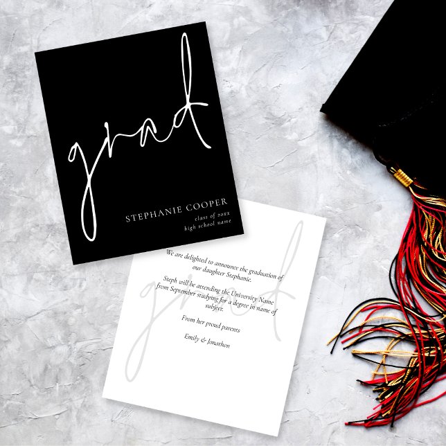Lámina Invitación de graduado monocromo de script de pres (Subido por el creador)
