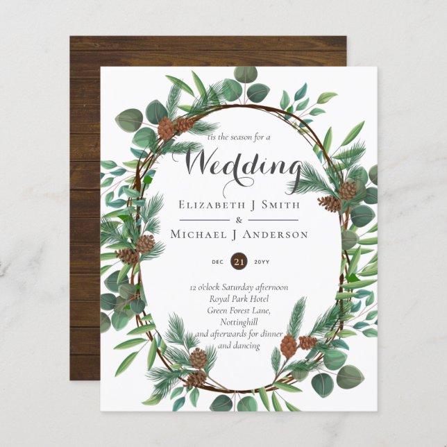 Lámina Invitación de invierno Boda de Navidades Rústicos  (Anverso / Reverso)