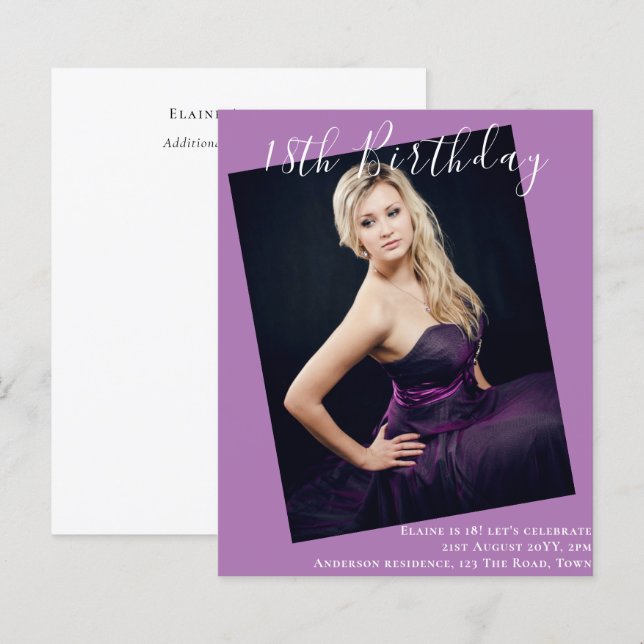 Lámina INVITACIÓN de invitación a FOTO de cumpleaños 18 d (Anverso / Reverso)