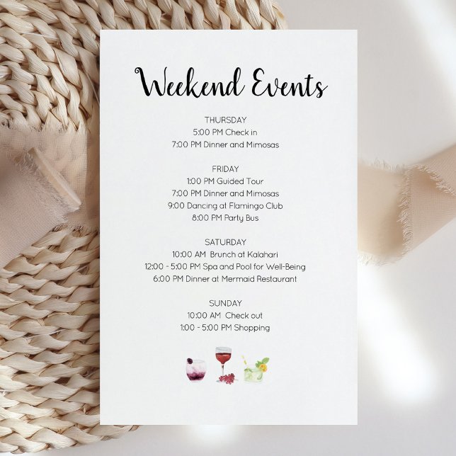 Lámina Invitación de Itinerario de Eventos Elegantes de F (Elegant Weekend Events Itinerary Invitation)