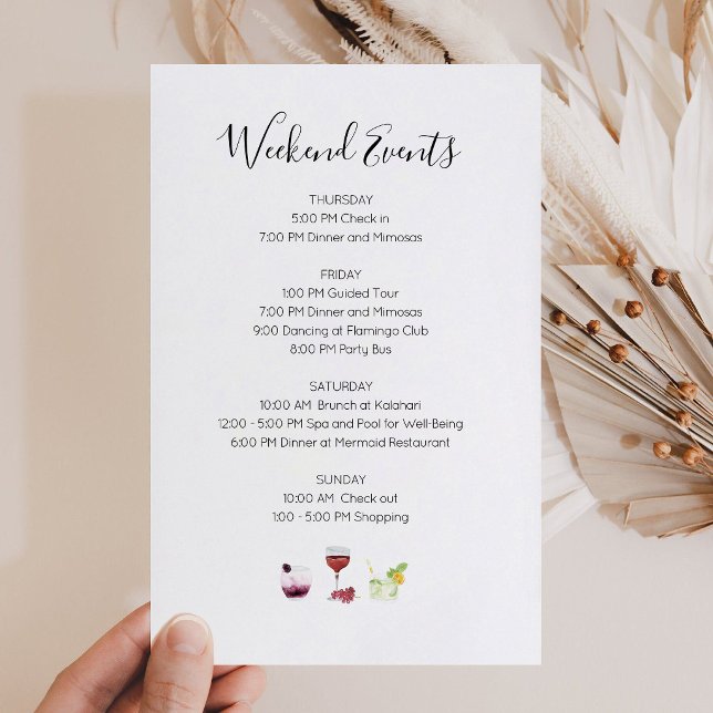 Lámina Invitación de Itinerario de Eventos Elegantes de F (Elegant Weekend Events Itinerary Invitation)