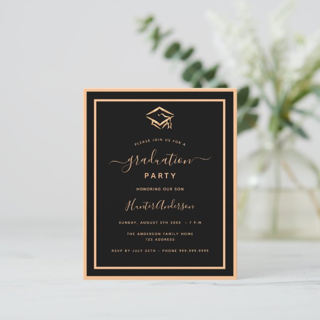 Lámina Invitación de la fiesta de graduación de oro negro (Anverso de pie)