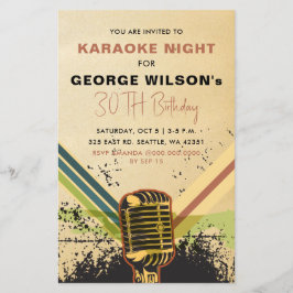 Lámina Invitación de la fiesta de karaoke del micrófono r