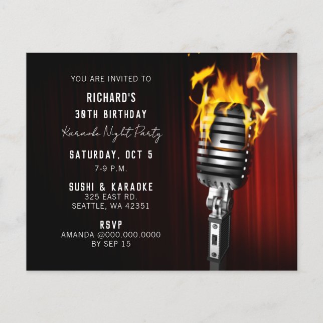 Lámina Invitación de la fiesta de karaoke para adultos co (Anverso)