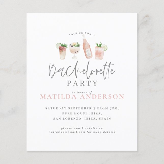 Lámina invitación de la fiesta de soltería de acuarela de (Anverso)