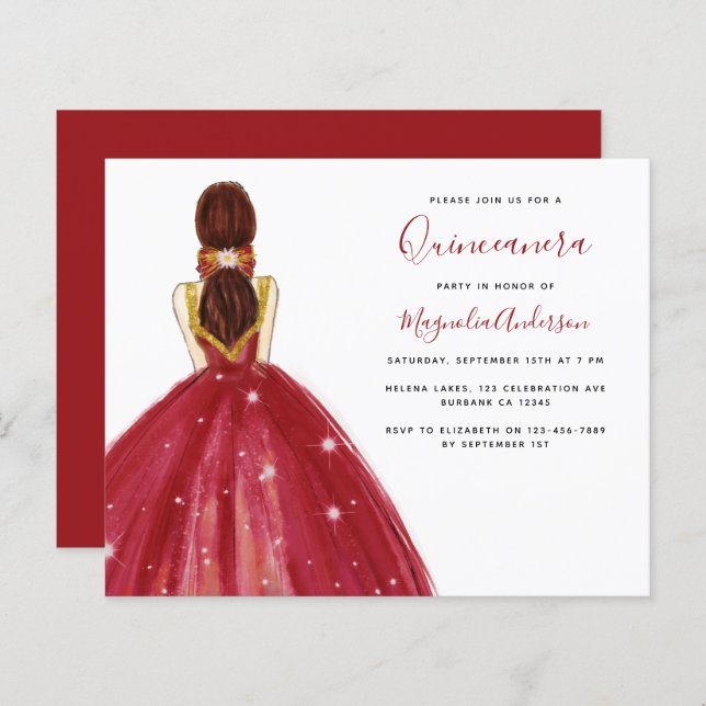 Lámina Invitación de la fiesta Quinceanera con vestimenta (Anverso / Reverso)