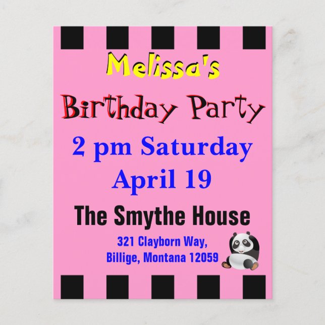 Lámina Invitación de la Panda Party (Anverso)