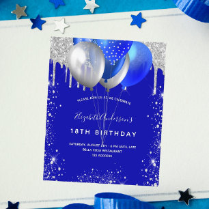 Lámina Invitación de la plata azul real de cumpleaños
