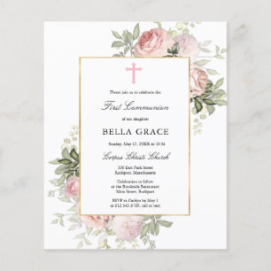 Lámina Invitación de la primera comunión a la floral rosa