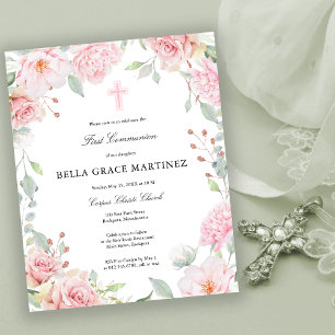 Lámina Invitación de la primera comunión a la floral rosa