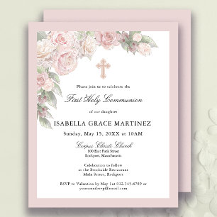 Lámina Invitación de la primera comunión a la floral rosa