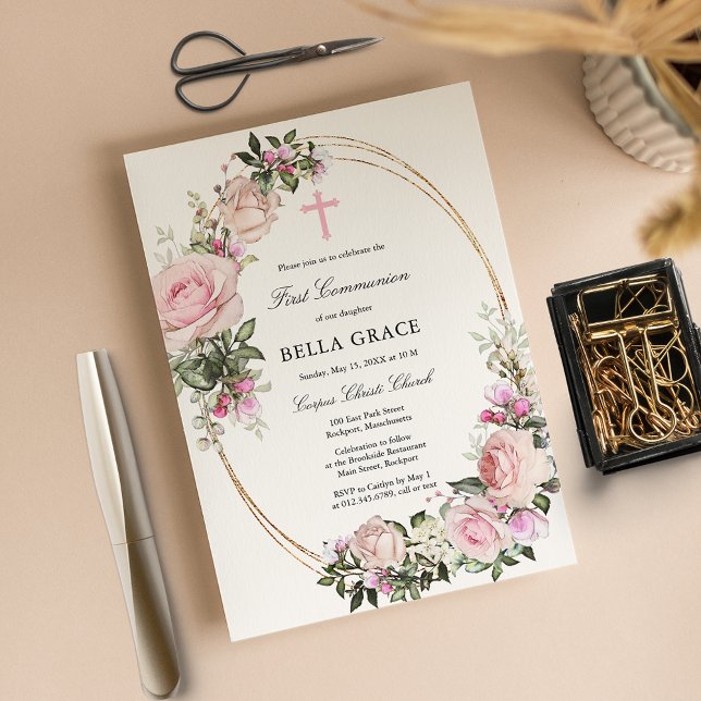 Lámina Invitación de la primera comunión a la floral rosa (Subido por el creador)