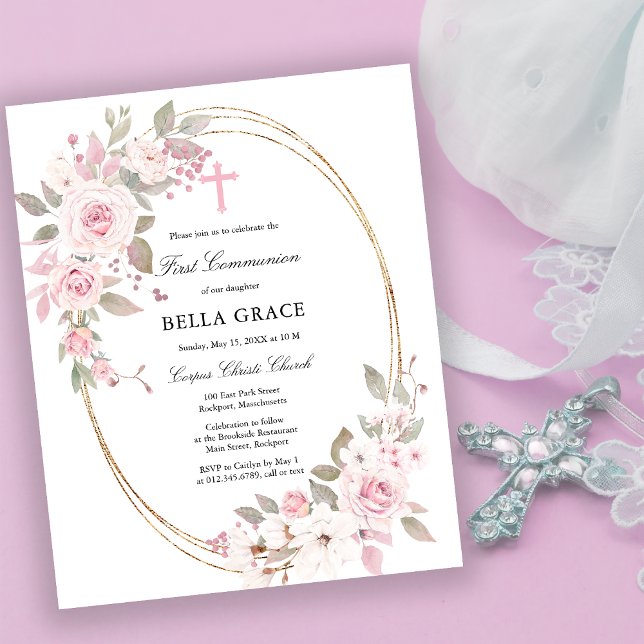 Lámina Invitación de la primera comunión a la floral rosa (Subido por el creador)