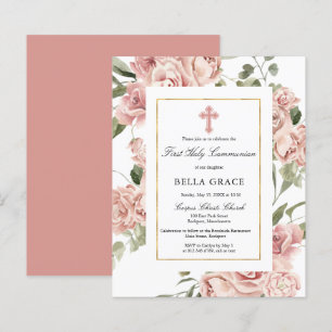 Lámina Invitación de la Santa Comunión a la floral rosa d