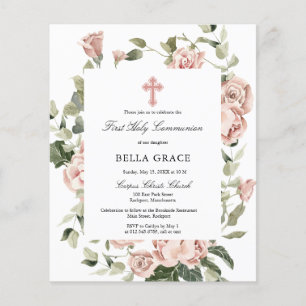 Lámina Invitación de la Santa Comunión a la floral rosa d