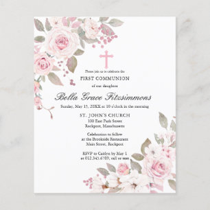 Lámina Invitación de la Santa Comunión a la floral rosa d