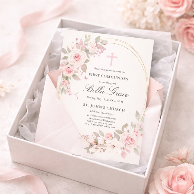 Lámina Invitación de la Santa Comunión a la floral rosa d (Subido por el creador)
