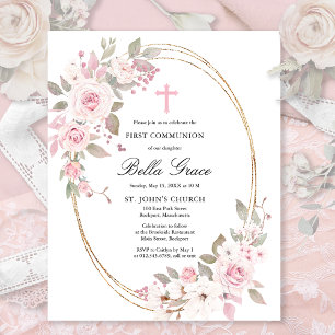 Lámina Invitación de la Santa Comunión a la floral rosa d