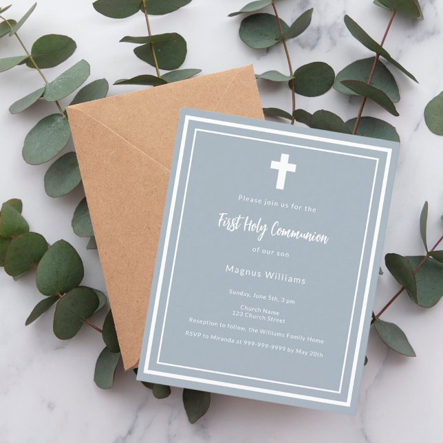 Lámina Invitación de la Santa Comunión, niño azul y turbi (Subido por el creador)