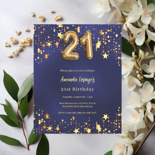 Lámina Invitación de las estrellas de oro azul marino de