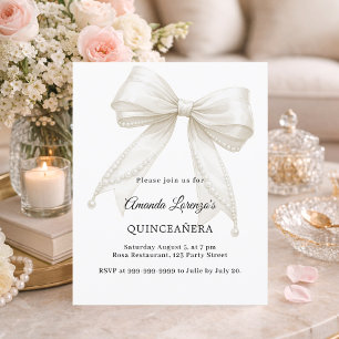 Lámina Invitación de lazo de quinceañera perlas blancas m