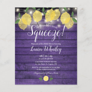 Lámina Invitación de limón exprimido morado para ducha de