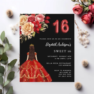 Lámina Invitación de los rosas de la flor de vestido rojo