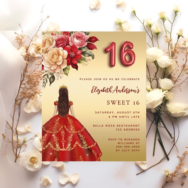 Lámina Invitación de los rosas del dulce 16 dorado rojo v (Subido por el creador)
