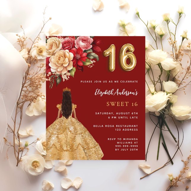Lámina Invitación de los rosas del dulce 16 dorado rojo v (Subido por el creador)