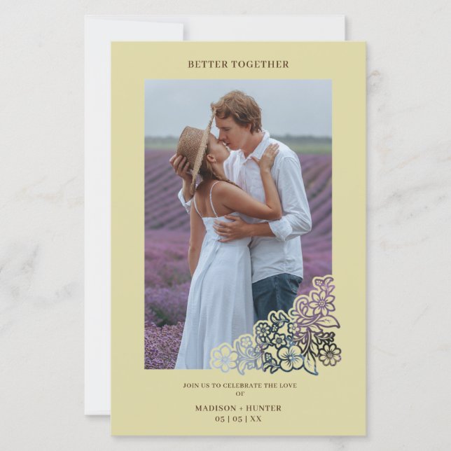 Lámina Invitación de marco botánico para Boda fotográfico (Anverso)