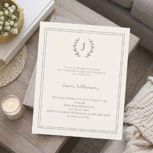Lámina Invitación de marfil con monograma para cumpleaños