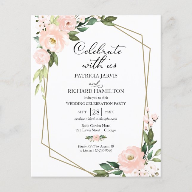 Lámina Invitación de matrimonio casual con presupuesto fl (Anverso)