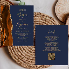 Lámina Invitación de matrimonio de código QR azul de la M