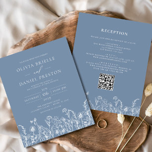 Lámina Invitación de matrimonio de código QR azul girator
