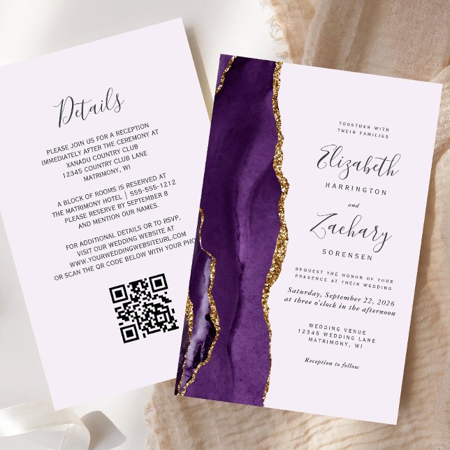 Lámina Invitación de matrimonio de código QR de agate púr (Subido por el creador)