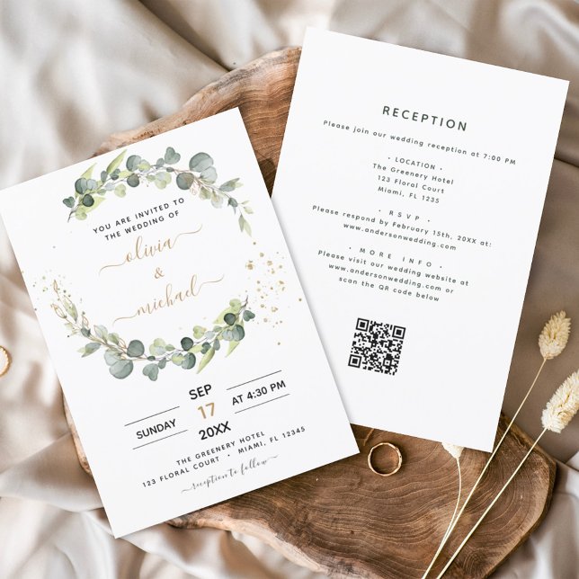 Lámina Invitación de matrimonio de código QR de Eucalyptu (Subido por el creador)