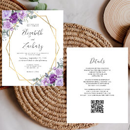 Lámina Invitación de matrimonio de código QR de oro flora