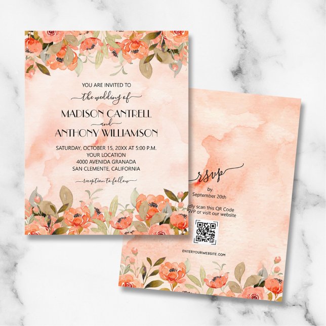 Lámina Invitación de matrimonio de código QR floral acuar (Subido por el creador)