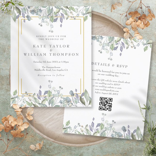 Lámina Invitación de matrimonio de código QR floral de Li (Budget Lilac Floral QR Code Wedding Invitation)