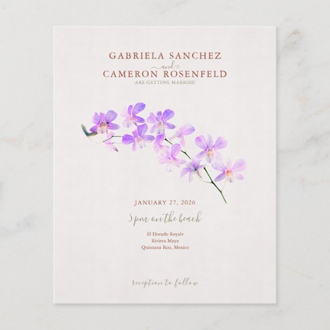 Lámina Invitación de matrimonio de código QR floral de te (Anverso)