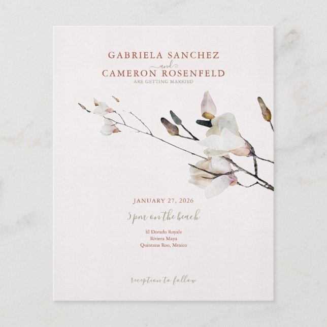 Lámina Invitación de matrimonio de código QR floral de te (Anverso)