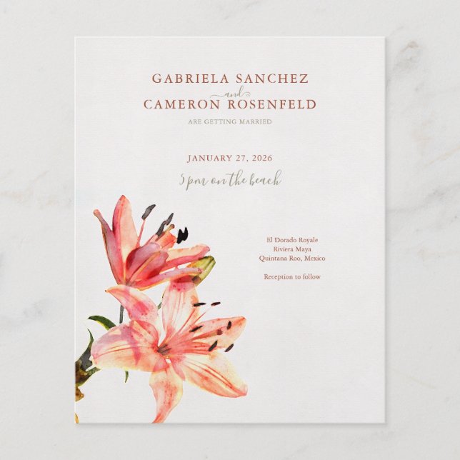 Lámina Invitación de matrimonio de código QR floral de te (Anverso)