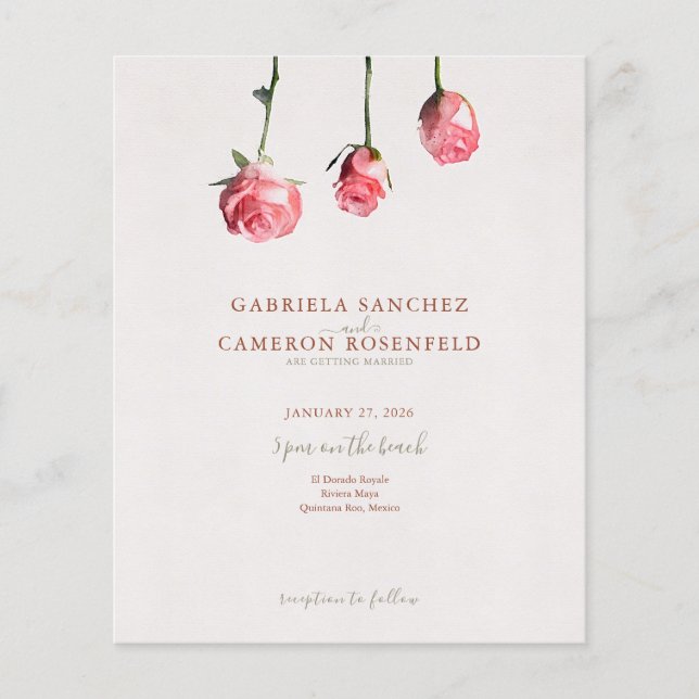 Lámina Invitación de matrimonio de código QR floral de te (Anverso)