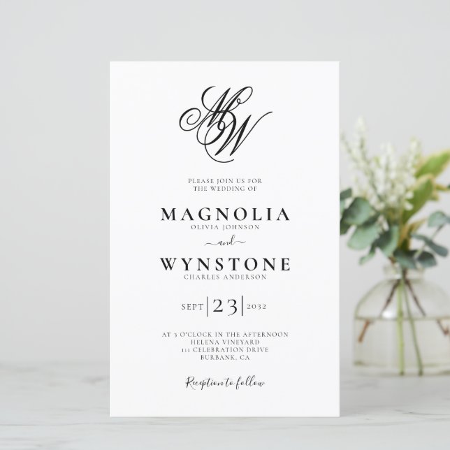 Lámina Invitación de matrimonio de código QR monograma el (Anverso de pie)