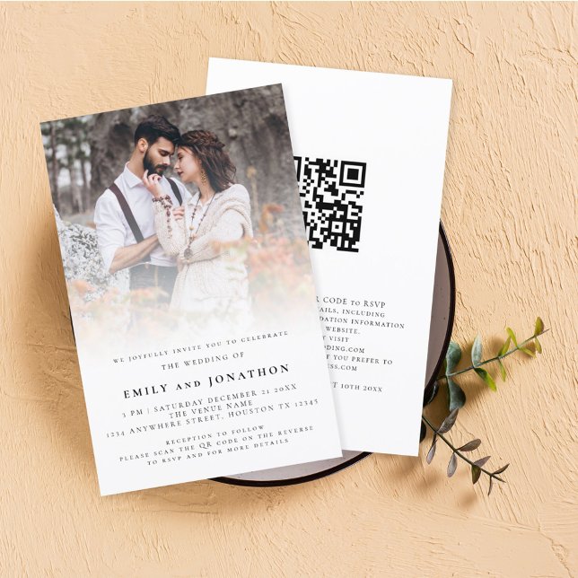 Lámina Invitación de matrimonio de código QR para superpo (Front and back view, luxury foil printing)