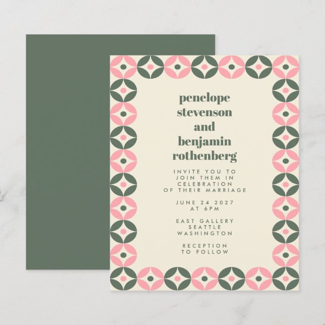 Lámina Invitación de matrimonio geométrico de media mod v (Anverso / Reverso)