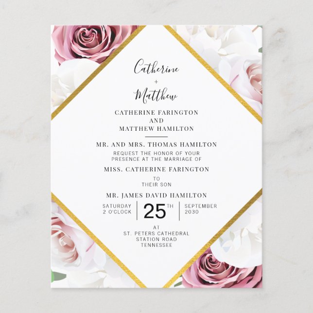 Lámina Invitación de matrimonio geométrico floral elegant (Anverso)