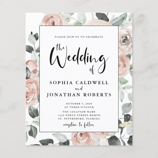 Lámina Invitación de matrimonio para Rosas de caligrafía  (Anverso)