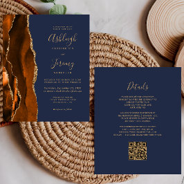 Lámina Invitación de matrimonio QR azul de la Marina de O